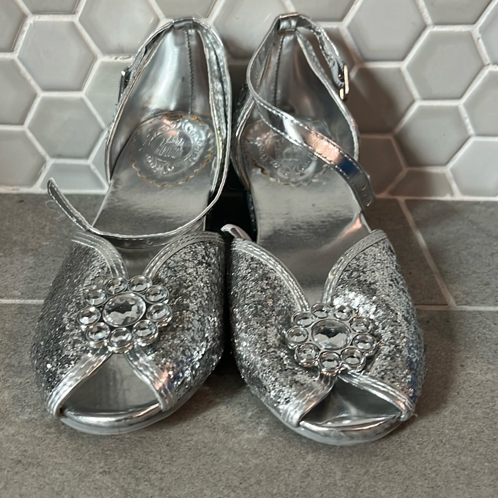 Disney Girls Silver Glitter Shoes SZ 1